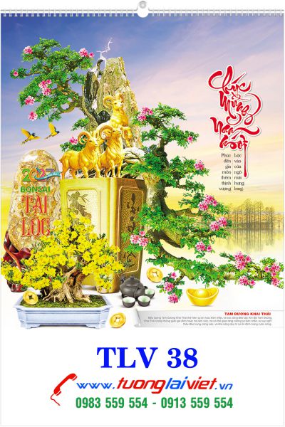 In Lịch lo xo 7 tờ Bonsai tài lộc