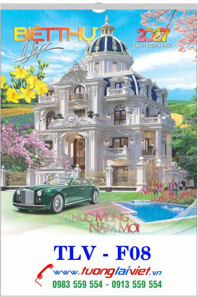In Lịch nẹp thiếc Biệt thự xe hơi
