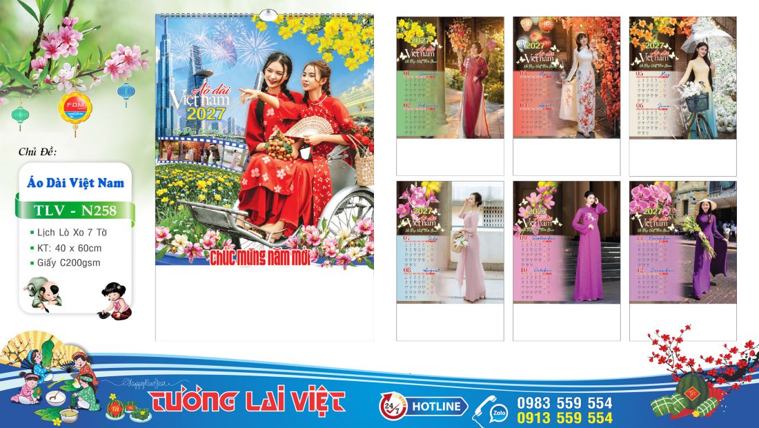 Lịch lo xo 7 tờ Áo dài việt nam
