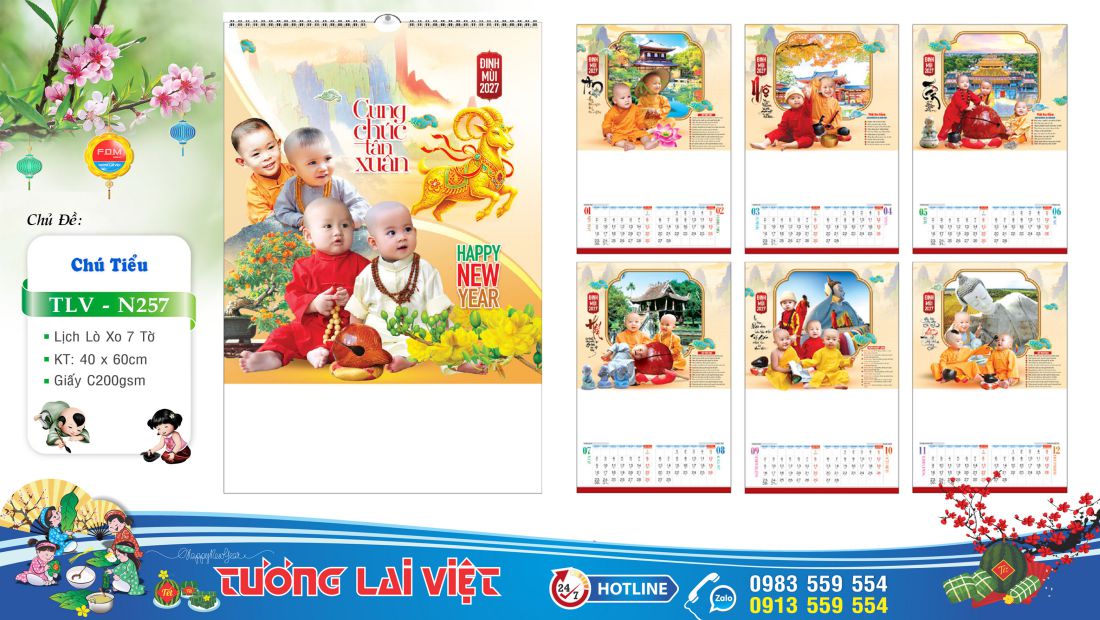 Lịch lo xo 7 tờ Chú tiểu
