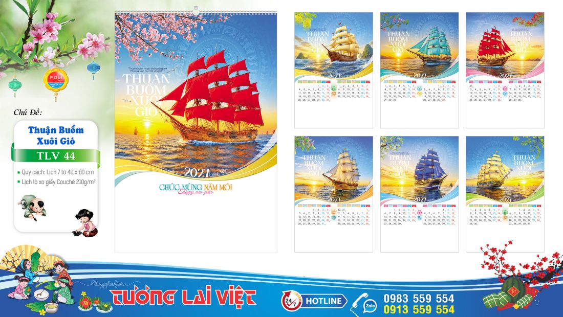 Lịch lo xo 7 tờ Thuyền buồm