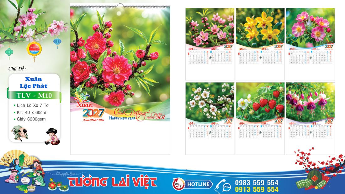 Lịch lo xo 7 tờ Xuân lộc phát