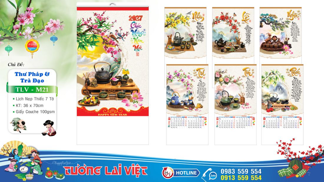 Lịch nẹp thiếc Chữ thư pháp