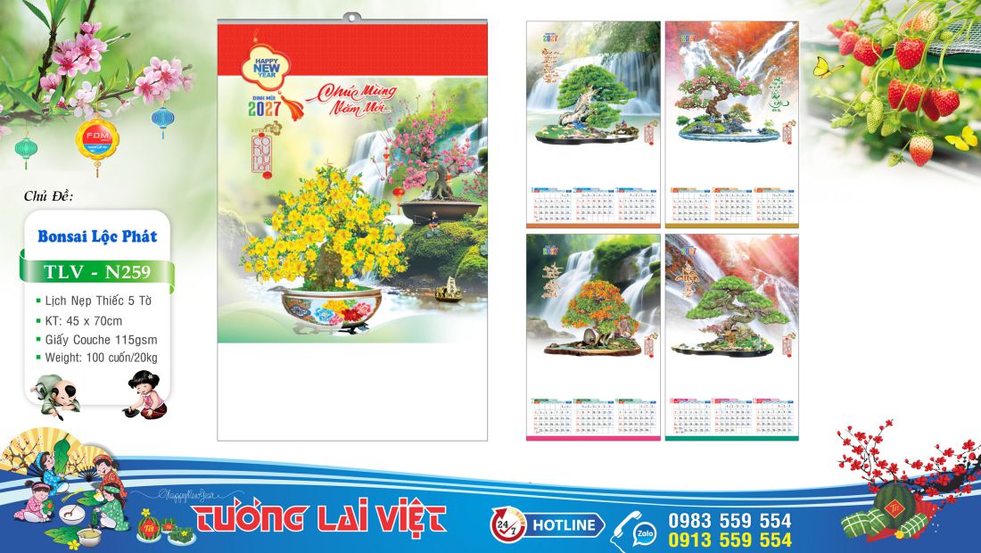 Lịch treo tường 5 tờ Cây cảnh
