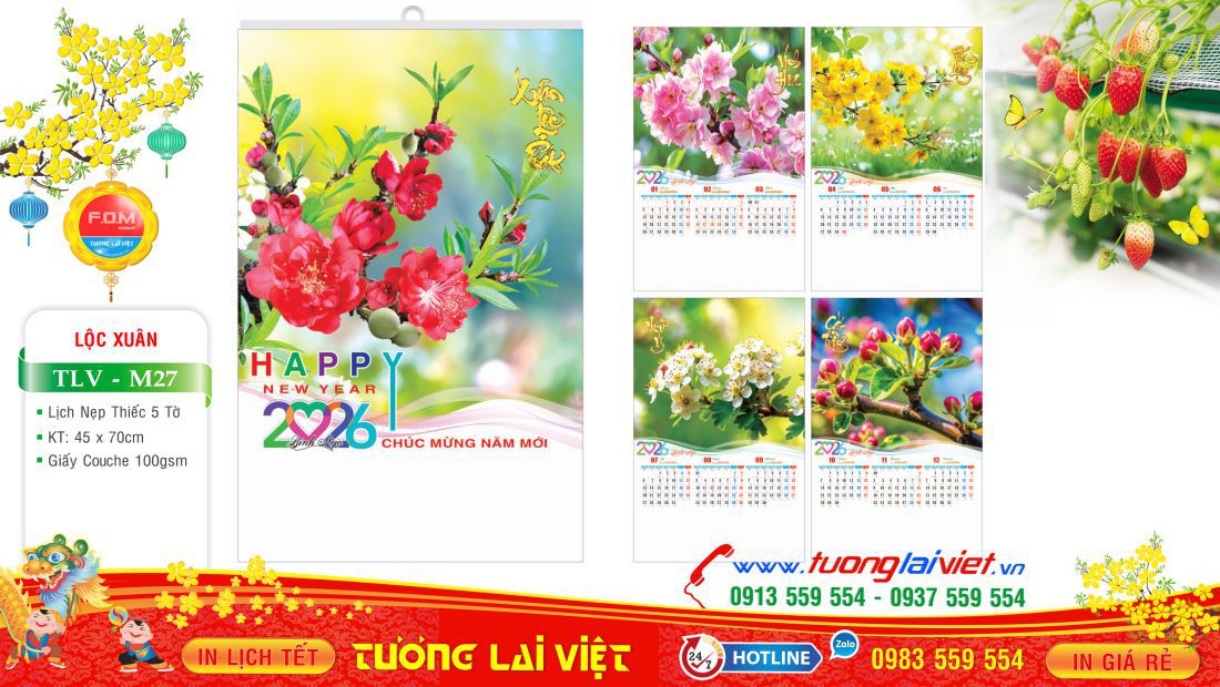 Lịch treo tường 5 tờ Lộc xuân