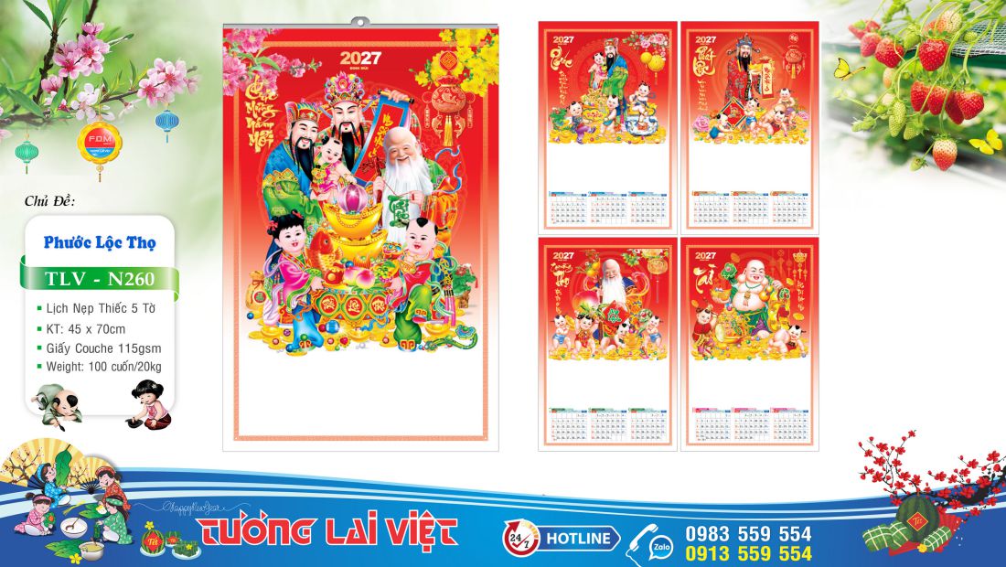 Lịch treo tường 5 tờ Phúc lộc thọ